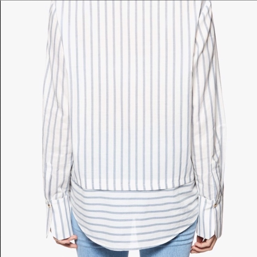 PAIGE White and Blue Striped Button Down Shirt - Picture 4 of 13